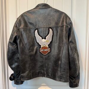 Super Cool Xelement Harley-Davidson Black Leather Jacket with Eagle Patch
